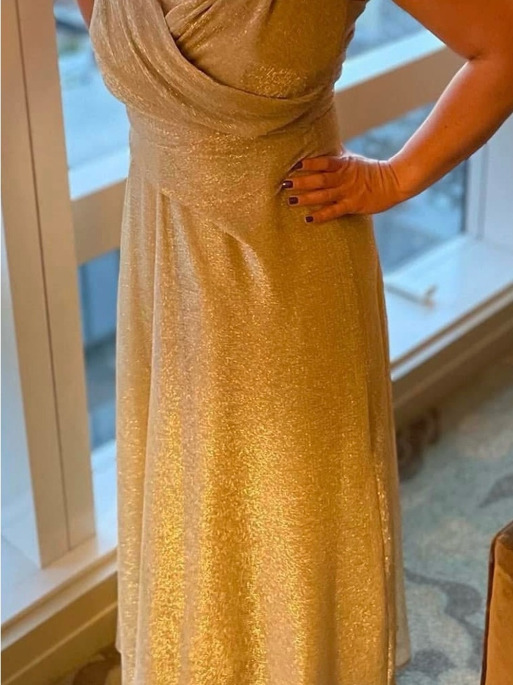 Talbot Runhof Gold Draped Maxi Dress